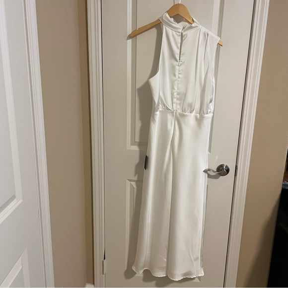 Lulus Distinctive Charm White Satin Asymmetrical Midi Dress Size Large FLAW - Picture 8 of 13